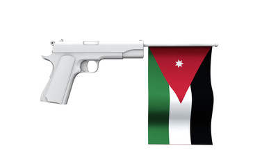 Obraz premium Jordan gun control concept. Hand gun with national flag