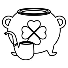 st patricks day card with cauldron and pipe wooden