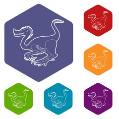 Purple dinosaur icons vector colorful hexahedron set collection isolated on white