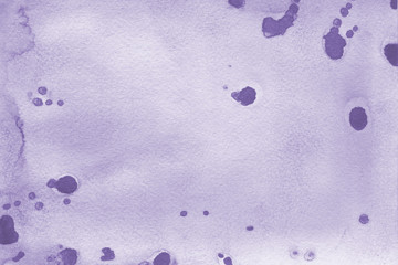 Violet spring watercolor texture with abstract washes and brush strokes on the white paper background. Chaotic abstract organic design.