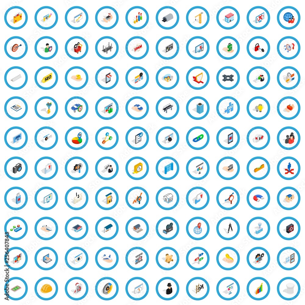 Poster 100 interface icons set in isometric 3d style for any design vector illustration