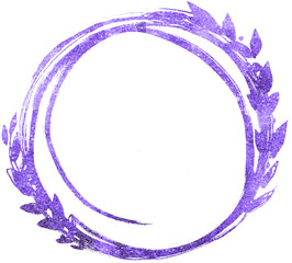 Violet floristic watercolor frame with line foliage, flowers and leaves on the white isolated background. Beautiful and elegant design.