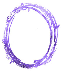 Violet floristic watercolor frame with line foliage, flowers and leaves on the white isolated background. Beautiful and elegant design.