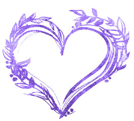 Violet floristic watercolor frame with line foliage, flowers and leaves on the white isolated background. Beautiful and elegant design.