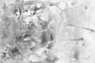 Silver spring watercolor texture with abstract washes and brush strokes on the white paper background. Chaotic abstract organic design.