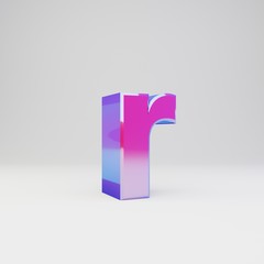 3d letter R lowercase. Rendered multicolor metal font with glossy reflections and shadow isolated on white background.