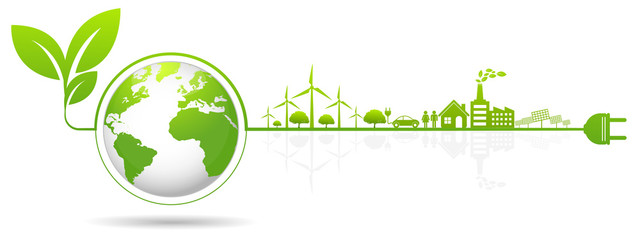 Ecology concept and Environmental ,Banner design elements for sustainable energy development, Vector illustration - obrazy, fototapety, plakaty