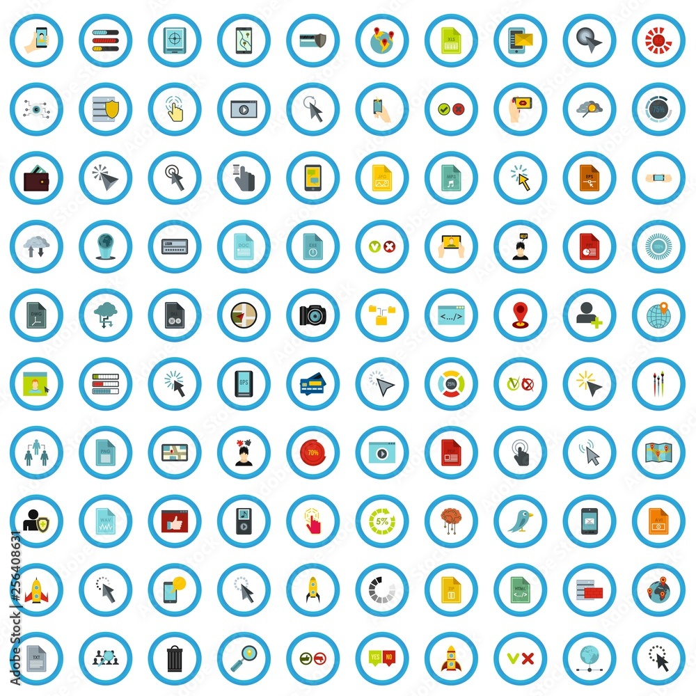 Poster 100 interface icons set in flat style for any design vector illustration