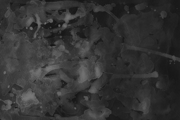 Black watercolor texture with abstract washes and brush strokes on the white paper background. Chaotic abstract organic design.