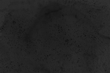 Black watercolor texture with abstract washes and brush strokes on the white paper background. Chaotic abstract organic design.