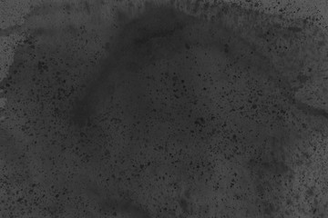 Black watercolor texture with abstract washes and brush strokes on the white paper background. Chaotic abstract organic design.