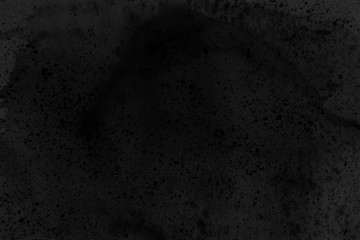 Black watercolor texture with abstract washes and brush strokes on the white paper background. Chaotic abstract organic design.