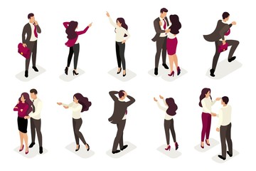 Isometric Businessmen in Costumes with Emotions