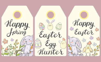 Easter labels. Happy spring, Easter egg hunter, Happy Easter