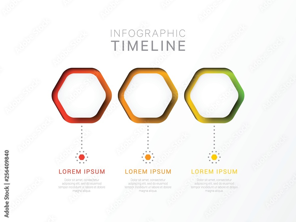 Aufkleber three steps 3d infographic template with hexagonal elements. business process template with options 