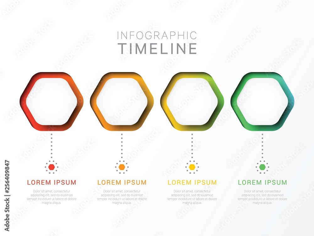 Aufkleber four steps 3d infographic template with hexagonal elements. business process template with options f