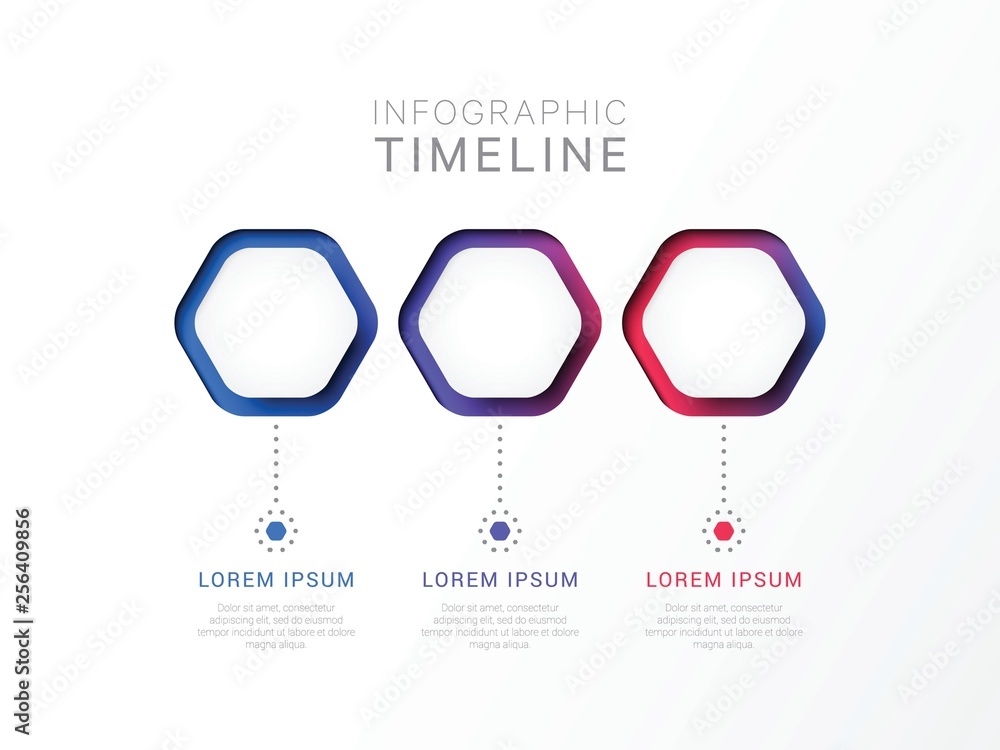 Aufkleber three steps 3d infographic template with hexagonal elements. business process template with options 