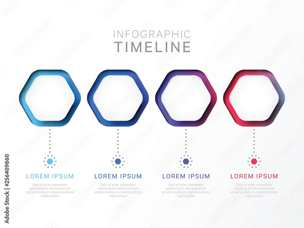 Aufkleber four steps 3d infographic template with hexagonal elements. business process template with options f