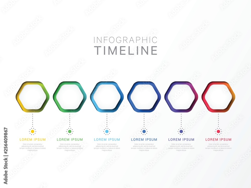 Poster six steps 3d infographic template with hexagonal elements. business process template with options fo