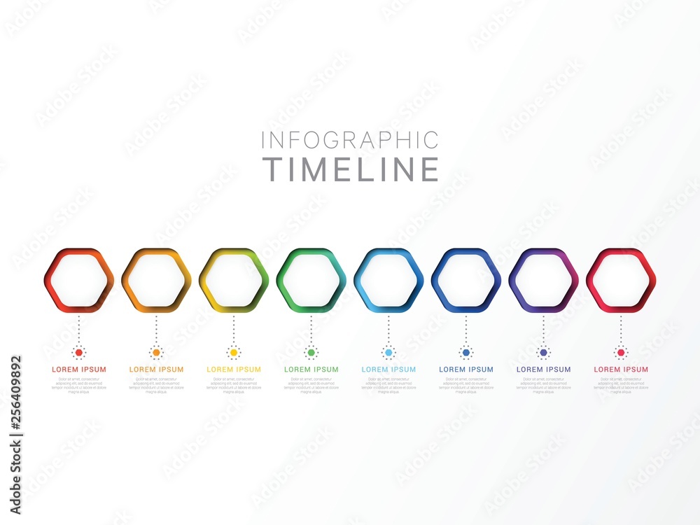 Aufkleber eight steps 3d infographic template with hexagonal elements. business process template with options 