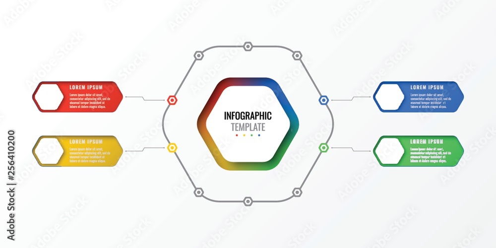 Aufkleber four options design layout infographic template with hexagonal elements. business process diagram fo