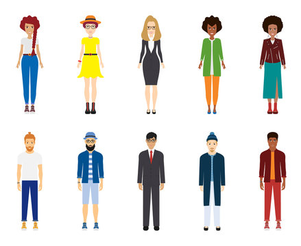 A large group of people. Young people are standing next to each other. Community variety of people. African American and European. Vector illustration