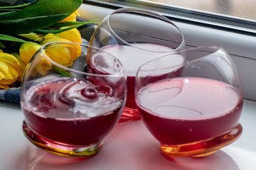 Spring compote of cherries and strawberries. Spring mood.