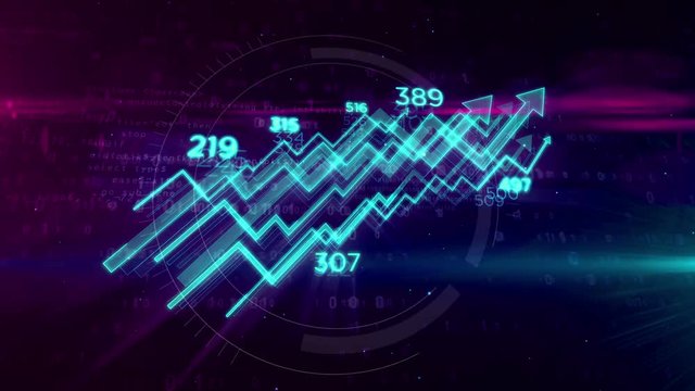 Digital business chart on digital background 3D animation with glitch effect. Finance, stock and market symbol abstract concept. - Powered by Adobe