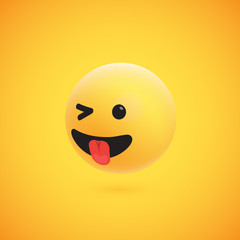 Cute high-detailed yellow 3D emoticon for web, vector illustration