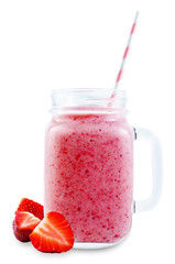 Strawberry banana smoothie on a white background