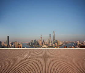 Aerial photography bird view at Shanghai bund Skyline