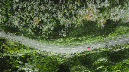 Top view of the car and road on the hill in "Encumeada", Madeira island, Portugal