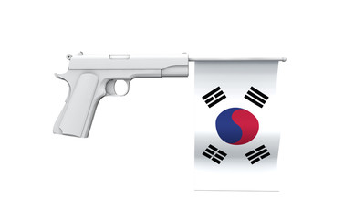 South Korea gun control concept. Hand gun with national flag