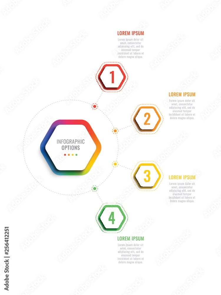 Aufkleber four steps 3d infographic template with hexagonal elements. business process template with options f