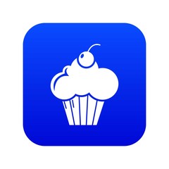 Sweet cupcake icon blue vector isolated on white background
