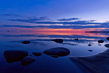 Night on the lake before dawn.