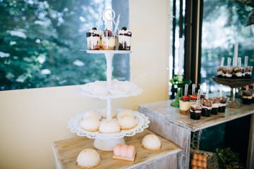 Delicious wedding reception candy bar dessert table