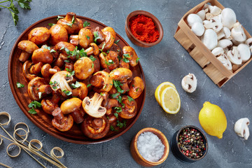 close-up of tasty spicy lightly fried champignons