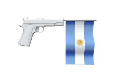 Argentina gun control concept. Hand gun with national flag