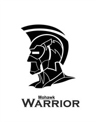 Mohawk Warrior.  futuristic mohawk, artwork of mohawk head. warrior head in black mask.