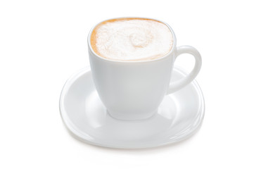 white cup of cappuccino isolated on white background