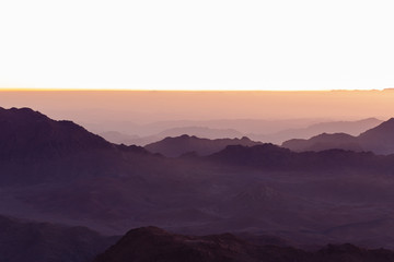 Egypt. Mount Sinai in the morning at sunrise. (Mount Horeb, Gabal Musa, Moses Mount). Pilgrimage place and famous touristic destination.