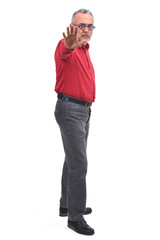 Fototapeta premium man with open hand and number five on white background