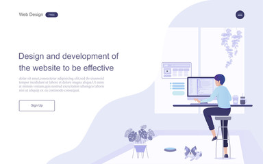 Concept of web design for business man work in office.vector illustration. 