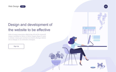 Concept of web design for business women work in office.vector illustration. 