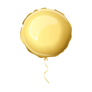 Realist Foil Balloon Gold Color. Metallic Air Balloon In The Form Of A Circle. Vector Illustration.