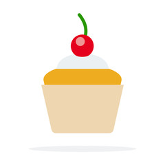 Cupcakes with cream and cherry vector flat isolated