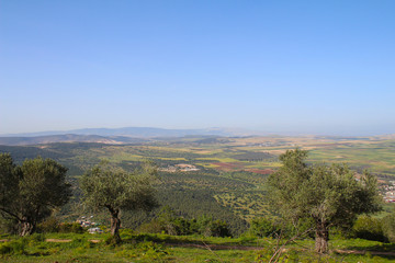 Fototapeta na wymiar Mount Tabor in the Lower Galilee region of Northern Israel, Jezreel Valley, Afula, Tiberias, Israel. The Church of the Transfiguration and the Franciscan Monastery, nature, details and surroundings