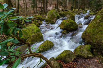 Wasserfall mit Steinen voller Moos