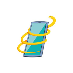 smartphone with snake virus attack isolated icon